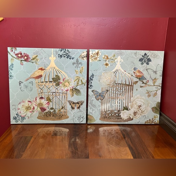 Floral Birdcage Canvas Wall Art Set - Picture 5 of 7